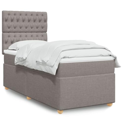 Teenpull Boxspringbett mit Matratze, 90x200 cm, Taupe Stoff, Taschenfederkern, höhenverstellbares Kopfteil, Polsterbett Set für erholsamen Schlaf von Teenpull