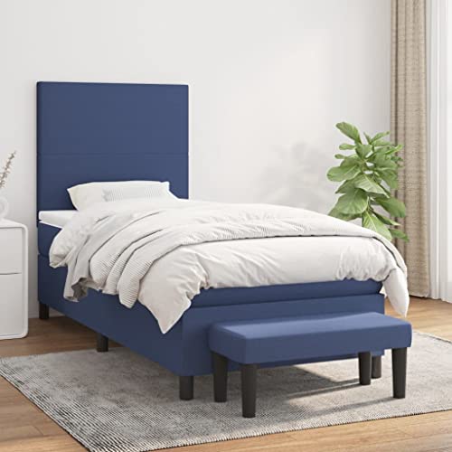 Teenpull Boxspringbett mit Matratze, Blau 100x200 cm, Stoffbezug, Komfort-Kopfteil, Taschenfederkern, Komplett-Set für Schlafzimmer von Teenpull