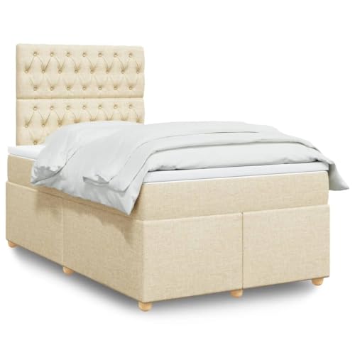 Teenpull Boxspringbett mit Matratze, Creme, 120x190 cm, Stoffbezug, Taschenfederkern, höhenverstellbares Kopfteil, für erholsamen Schlaf, Polsterbett komplett Set von Teenpull