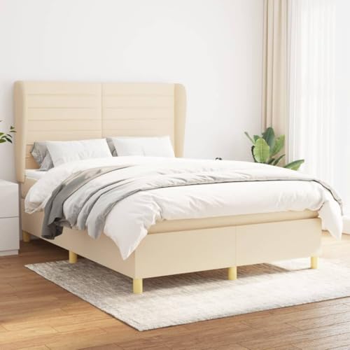 Teenpull Boxspringbett mit Matratze, Creme, 140x190 cm, Stoffbezug, verstellbares Kopfteil, Federkernmatratze, für erholsamen Schlaf im Schlafzimmer von Teenpull