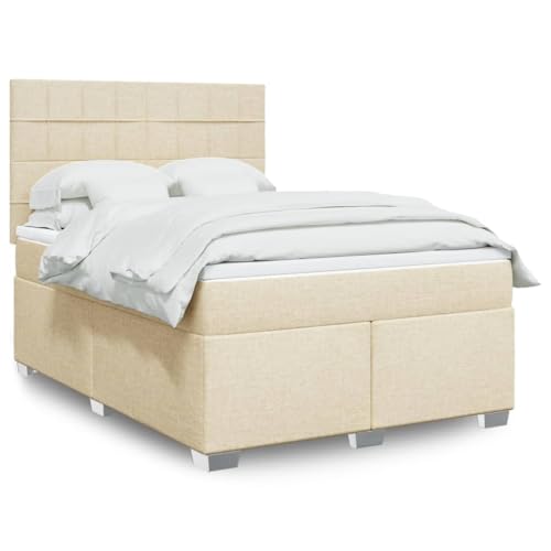 Teenpull Boxspringbett mit Matratze, Creme, 160x200 cm, Stoff-Polsterung, höhenverstellbares Kopfteil, LED-Beleuchtung, Taschenfederkern für erholsamen Schlaf, modernes Schlafzimmer-Möbel-Set von Teenpull