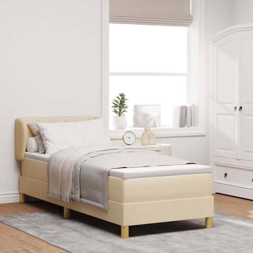 Teenpull Boxspringbett mit Matratze, Creme, 80x200 cm, Stoff, Komfortable Federkernmatratze für Schlafzimmer & Gästezimmer von Teenpull