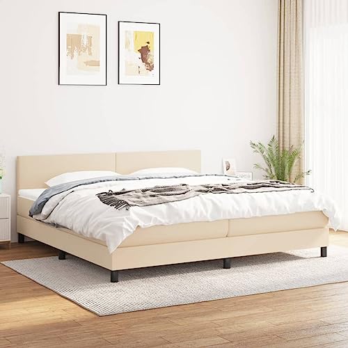 Teenpull Boxspringbett mit Matratze, Creme Stoff Polsterbett 200x200 cm, höhenverstellbares Kopfteil, Schlafzimmer Möbel Komplettset für erholsamen Schlaf & Komfort, Stabiler Bettrahmen Teenpull Boxspringbett mit Matratze, Creme Stoff Polsterbett 200x200 cm, höhenverstellbares Kopfteil, Schlafzimmer Möbel Komplettset für erholsamen Schlaf & Komfort, Stabiler Bettrahmen von Teenpull