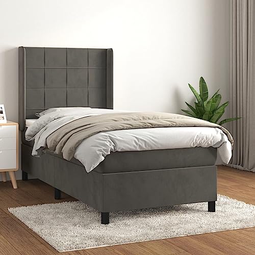 Teenpull Boxspringbett mit Matratze, Dunkelgrau Samt 100x200 cm, Komplettset mit höhenverstellbarem Kopfteil, Robuster Bettrahmen aus Holz für Schlafzimmer Möbel Teenpull Boxspringbett mit Matratze, Dunkelgrau Samt 100x200 cm, Komplettset mit höhenverstellbarem Kopfteil, Robuster Bettrahmen aus Holz für Schlafzimmer Möbel von Teenpull