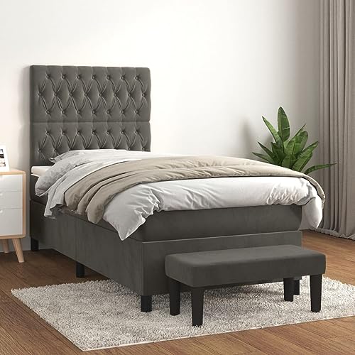 Teenpull Boxspringbett mit Matratze, Dunkelgrau Samt 90x200 cm Einzelbett Polsterbett Set für Schlafzimmer, inklusive verstellbarem Kopfteil, Matratzenauflage und praktischer Bank Teenpull Boxspringbett mit Matratze, Dunkelgrau Samt 90x200 cm Einzelbett Polsterbett Set für Schlafzimmer, inklusive verstellbarem Kopfteil, Matratzenauflage und praktischer Bank von Teenpull