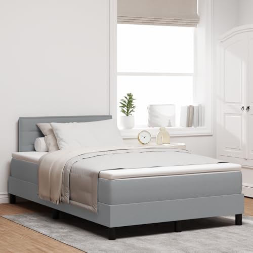 Teenpull Boxspringbett mit Matratze, Hellgrau, 120x190 cm, Stoffbezug, Komfortables Schlafzimmer-Set, Inklusive Topper, Stabile Konstruktion von Teenpull