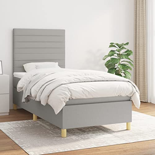 Teenpull Boxspringbett mit Matratze, Hellgrau, 90x190 cm, Stoffbezug, verstellbares Kopfteil, Federkernmatratze, mittelfeste Unterstützung, für erholsamen Schlaf, modernes Schlafzimmer Möbel Set von Teenpull
