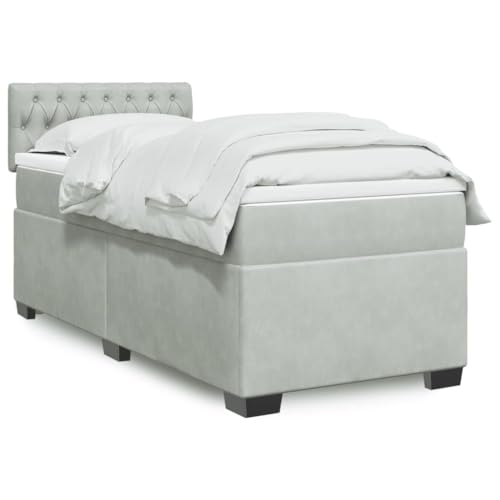Teenpull Boxspringbett mit Matratze, Hellgrau Samt 100x200 cm, inkl. Taschenfederkernmatratze, Topper & LED-Beleuchtung für Schlafzimmer, erholsamer Schlaf von Teenpull