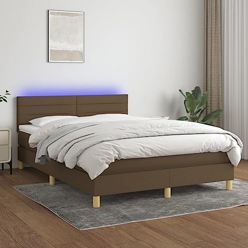 Teenpull Boxspringbett mit Matratze, LED Beleuchtung, Dunkelbraun Stoff, 140x190 cm, gepolstertes Bettrahmen Möbel Set mit verstellbarem Kopfteil für erholsamen Schlaf von Teenpull