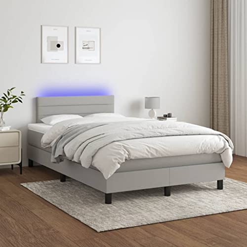 Teenpull Boxspringbett mit Matratze, LED-Beleuchtung, Kopfteil, Stoffbezug, 120x200 cm, Hellgrau, modernes Schlafzimmer-Möbel-Set für erholsamen Schlaf von Teenpull