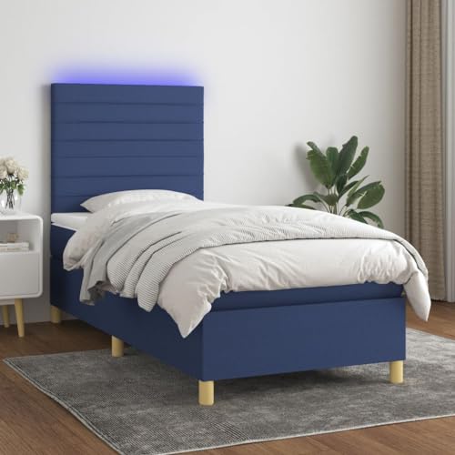 Teenpull Boxspringbett mit Matratze, LED-Beleuchtung Blau 90x200 cm, Stoffbezug, Höhenverstellbares Kopfteil, Taschenfederkernmatratze für Schlafzimmer von Teenpull