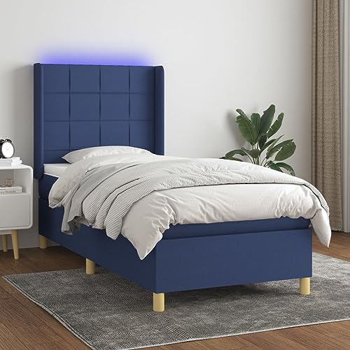 Teenpull Boxspringbett mit Matratze, LED-Beleuchtung Blau 90x200 cm, strapazierfähiges Stoff Bettgestell mit verstellbarem Kopfteil, komplettes Schlafzimmer Möbelstück Teenpull Boxspringbett mit Matratze, LED-Beleuchtung Blau 90x200 cm, strapazierfähiges Stoff Bettgestell mit verstellbarem Kopfteil, komplettes Schlafzimmer Möbelstück von Teenpull