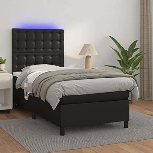 Teenpull Boxspringbett mit Matratze, LED-Beleuchtung & Kopfteil, Schwarz, 80x200 cm, strapazierfähiges Kunstleder, höhenverstellbar, modernes Schlafzimmer Möbel-Set von Teenpull