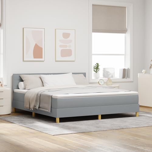 Teenpull Boxspringbett mit Matratze, Matratzentopper & Kopfteil, Hellgrauer Stoff, 180x200 cm, Modernes Schlafzimmer Möbel Set für Erwachsene von Teenpull