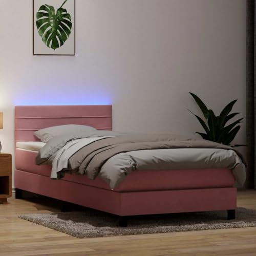 Teenpull Boxspringbett mit Matratze, Rosa Samt, 100x220 cm, Verstellbares Kopfteil, Taschenfederkern, LED-Beleuchtung, Komfortable Matratzenauflage für Schlafzimmer Teenpull Boxspringbett mit Matratze, Rosa Samt, 100x220 cm, Verstellbares Kopfteil, Taschenfederkern, LED-Beleuchtung, Komfortable Matratzenauflage für Schlafzimmer von Teenpull