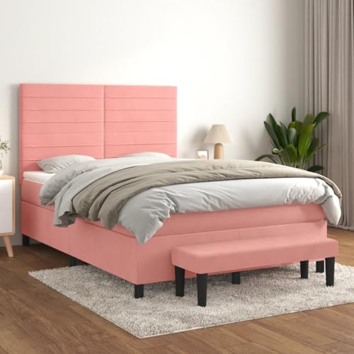 Teenpull Boxspringbett mit Matratze, Rosa Samt Polsterbett 140x200 cm, Höhenverstellbares Kopfteil, Taschenfederkernmatratze, Mittelharte Unterstützung, Inklusive Bank, Komplettset für Schlafzimmer Teenpull Boxspringbett mit Matratze, Rosa Samt Polsterbett 140x200 cm, Höhenverstellbares Kopfteil, Taschenfederkernmatratze, Mittelharte Unterstützung, Inklusive Bank, Komplettset für Schlafzimmer von Teenpull