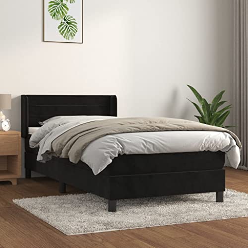 Teenpull Boxspringbett mit Matratze, Schwarz, 100x200 cm, Samt Gepolstert, Verstellbares Kopfteil, Robuster Holz Bettrahmen, Mittelfeste Taschenfederkernmatratze für Schlafzimmer Möbel von Teenpull