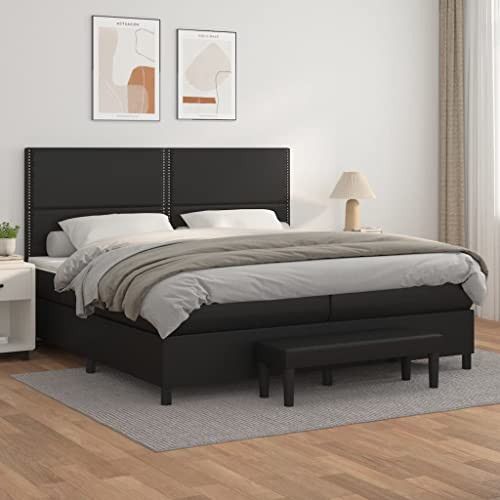 Teenpull Boxspringbett mit Matratze, Schwarz, 200x200 cm, Kunstleder, höhenverstellbares Kopfteil, Taschenfederkern, inkl. Bank, für erholsamen Schlaf von Teenpull