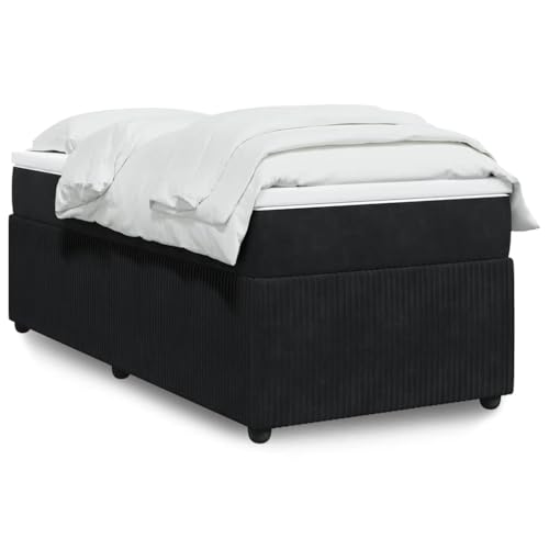 Teenpull Boxspringbett mit Matratze, Schwarz Samt Polsterbett 90x190 cm, Komplett Set mit Kopfteil, stabile Basis Schlafzimmer Möbel, inkl. Matratzenauflage. von Teenpull