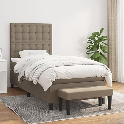 Teenpull Boxspringbett mit Matratze, Taupe Stoff, 80x200 cm, höhenverstellbares Kopfteil, Taschenfederkernmatratze, mittelharter Liegekomfort von Teenpull