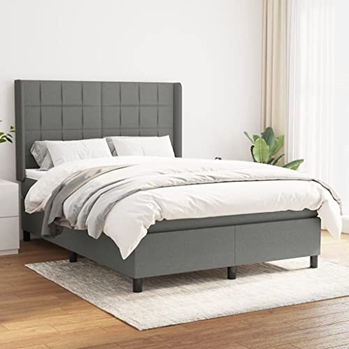 Teenpull Boxspringbett mit Matratze, dunkelgrau, 140x190 cm, Stoffbezug, verstellbares Kopfteil, Taschenfederkern, für erholsamen Schlaf von Teenpull