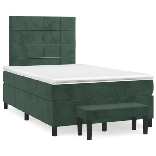 Teenpull Boxspringbett mit Matratze, dunkelgrün, 120x190 cm, Samt-Polsterung, höhenverstellbares Kopfteil, für erholsamen Schlaf, inkl. Bank von Teenpull
