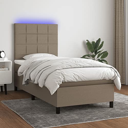 Teenpull Boxspringbett mit Matratze, integriertem Kopfteil und LED-Beleuchtung, Polster Bettrahmen aus Stoff, Taupe 80x200 cm, für erholsamen Schlaf, stilvolles Schlafzimmer Möbel Set von Teenpull