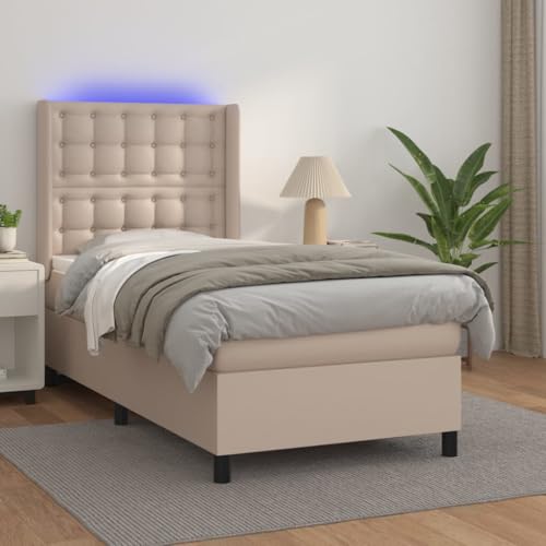 Teenpull Boxspringbett mit Matratze, verstellbarem Kopfteil, LED-Beleuchtung, Kunstleder Cappuccino-Braun 90x200cm für Schlafzimmer Teenpull Boxspringbett mit Matratze, verstellbarem Kopfteil, LED-Beleuchtung, Kunstleder Cappuccino-Braun 90x200cm für Schlafzimmer von Teenpull