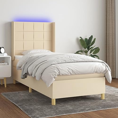Teenpull Boxspringbett mit Matratze, verstellbarem Kopfteil und LED-Beleuchtung, Creme, 90x200 cm, atmungsaktiver Stoff für erholsamen Schlaf von Teenpull