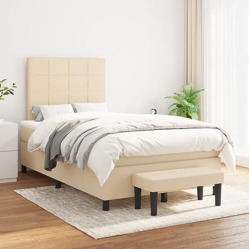 Teenpull Boxspringbett mit Matratze 120x200 cm, Creme Stoffbezug, gepolstertes Kopfteil höhenverstellbar, Stabiler Bettrahmen für erholsamen Schlaf, Bequeme Möbel für Ihr Schlafzimmer von Teenpull