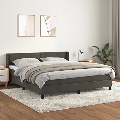 Teenpull Boxspringbett mit Matratze 180x200 cm, Dunkelgrau Samt gepolstert, Komfortbett mit verstellbarem Kopfteil, Robuster Holz Bettrahmen für Schlafzimmer Möbel von Teenpull