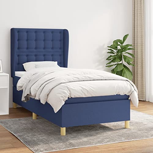 Teenpull Boxspringbett mit Matratze Blau 100x200 cm, Stoff Polsterbett mit Taschenfederkernmatratze, verstellbarem Kopfteil, für erholsamen Schlaf, Schlafzimmer Möbel Set von Teenpull