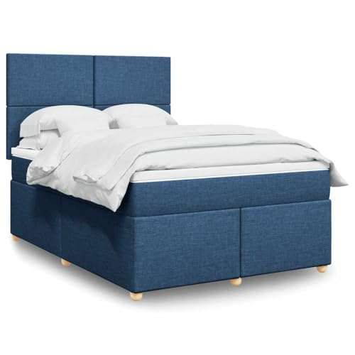 Teenpull Boxspringbett mit Matratze Blau 140x190 cm, Stoffbezug, höhenverstellbares Kopfteil, Taschenfederkern Topper, stabile Plattform Basis für erholsamen Schlaf von Teenpull
