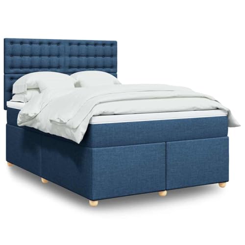 Teenpull Boxspringbett mit Matratze Blau 140x190 cm Stoff Komfort Polsterbett Set Taschenfederkernmatratze verstellbares Kopfteil LED Beleuchtung Topper Schlafzimmer Möbel von Teenpull