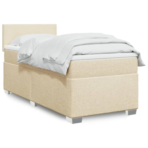 Teenpull Boxspringbett mit Matratze Creme 80x200 cm, Stoff gepolstertes Bett mit Kopfteil, Taschenfederkernmatratze & Matratzenauflage, Stabiler Rahmen Möbel Set von Teenpull