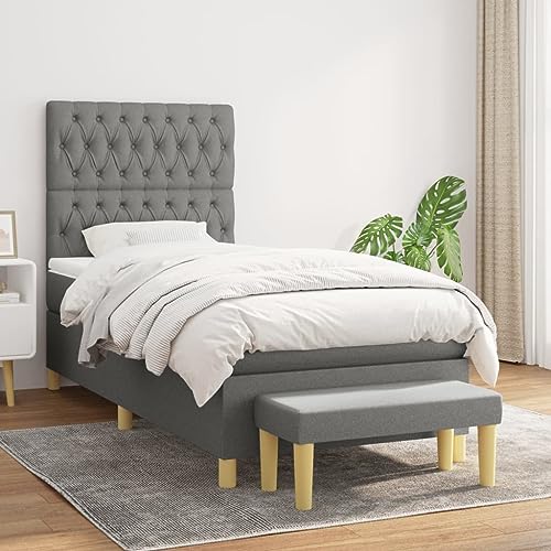 Teenpull Boxspringbett mit Matratze Dunkelgrau 100x200 cm, Stoff Bezug, höhenverstellbares Kopfteil, langlebiger Bettrahmen, Polsterbett Möbel Set für erholsamen Schlaf Teenpull Boxspringbett mit Matratze Dunkelgrau 100x200 cm, Stoff Bezug, höhenverstellbares Kopfteil, langlebiger Bettrahmen, Polsterbett Möbel Set für erholsamen Schlaf von Teenpull