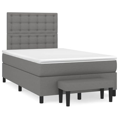 Teenpull Boxspringbett mit Matratze Dunkelgrau 120x190 cm Stoff Polsterbett inkl. Kopfteil Bettrahmen und Bank, Komfortables Schlafzimmermöbel Set für erholsamen Schlaf von Teenpull