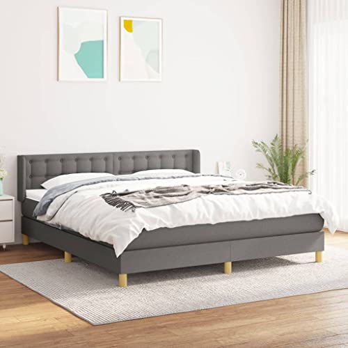 Teenpull Boxspringbett mit Matratze Dunkelgrau 180x200 cm, Stoff Polsterbett mit höhenverstellbarem Kopfteil, Schlafzimmer Möbel Set für erholsamen Schlaf von Teenpull