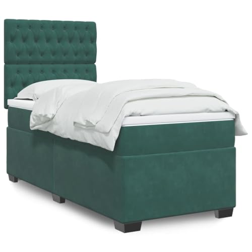 Teenpull Boxspringbett mit Matratze Dunkelgrün 80x200 cm, Samtstoff, Taschenfederkern, Höhenverstellbares Kopfteil, Moderne Schlafzimmer Möbel Set von Teenpull
