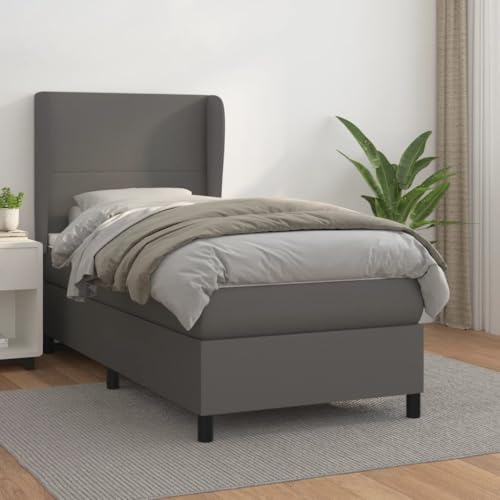 Teenpull Boxspringbett mit Matratze Grau 90x190 cm, Kunstleder gepolstert, verstellbares Kopfteil, Federkernmatratze für erholsamen Schlaf, stilvolles Schlafzimmer Möbel Set von Teenpull