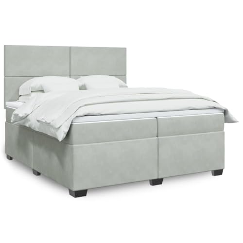 Teenpull Boxspringbett mit Matratze Hellgrau 200x200 cm Samt gepolstertes Bettrahmen Kopfteil LED Beleuchtung Verstellbarer Topper Schlafzimmer Möbel Basis Robustes Design von Teenpull