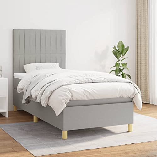 Teenpull Boxspringbett mit Matratze Hellgrau 80x200 cm, Stoff gepolstertes Bettrahmen Set, höhenverstellbares Kopfteil, inkl. Taschenfederkernmatratze & Matratzenauflage von Teenpull