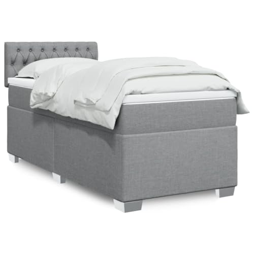 Teenpull Boxspringbett mit Matratze Hellgrau 90x190 cm Stoff, Taschenfederkernmatratze, LED-Beleuchtung, Matratzenauflage, Komfort-Set für Schlafzimmer von Teenpull