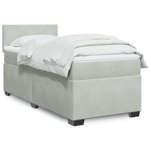 Teenpull Boxspringbett mit Matratze Hellgrau 90x200 cm, Samtbezug, Taschenfederkern, mit LED-Beleuchtung und Topper, Schlafzimmer Möbel Teenpull Boxspringbett mit Matratze Hellgrau 90x200 cm, Samtbezug, Taschenfederkern, mit LED-Beleuchtung und Topper, Schlafzimmer Möbel von Teenpull