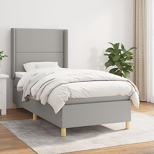Teenpull Boxspringbett mit Matratze Hellgrau Stoffpolster 100x200 cm, verstellbares Kopfteil, Federkernmatratze, Stabiler Rahmen für erholsamen Schlaf, Möbel von Teenpull