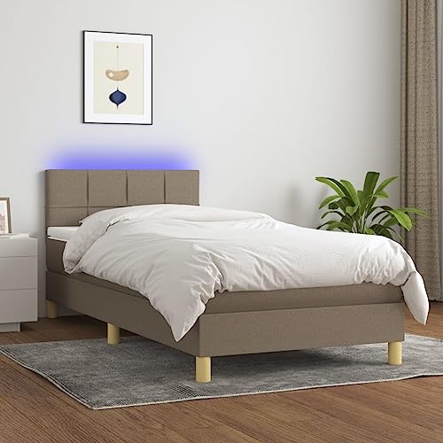 Teenpull Boxspringbett mit Matratze LED Beleuchtung höhenverstellbarem Kopfteil, Taupe Stoff Polsterung 90x190 cm, Modernes Schlafzimmer Möbel Unterbau für Zuhause, Stabile Liegefläche von Teenpull