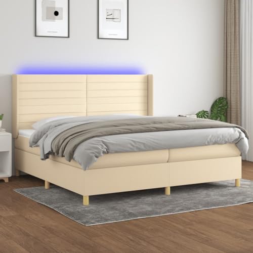 Teenpull Boxspringbett mit Matratze LED Licht, Creme Stoff gepolstert, 200x200 cm, höhenverstellbares Kopfteil für erholsamen Schlaf, modernes Schlafzimmer Möbel Bettrahmen Set (172 Zeichen) von Teenpull