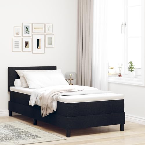 Teenpull Boxspringbett mit Matratze Schwarz 100x200 cm, Modernes Stoff-Einzelbett mit Kopfteil, Robuster Holzrahmen für Schlafzimmer von Teenpull