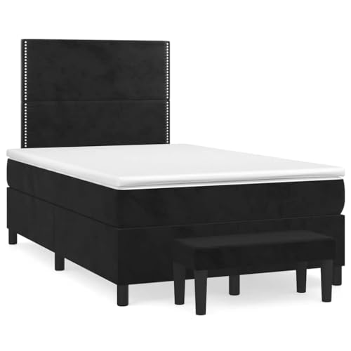 Teenpull Boxspringbett mit Matratze Schwarz 120x190 cm Samt Komplett-Set, inklusive höhenverstellbarem Kopfteil, Matratzenauflage und Bank für erholsamen Schlaf und modernes Schlafzimmer Möbel. von Teenpull