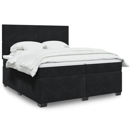 Teenpull Boxspringbett mit Matratze Schwarz 200x200 cm, Samt gepolstertes Bett mit verstellbarem Kopfteil, integrierter LED Beleuchtung, Stabiler Bettrahmen für Schlafzimmer Komfort (178 Zeichen) von Teenpull